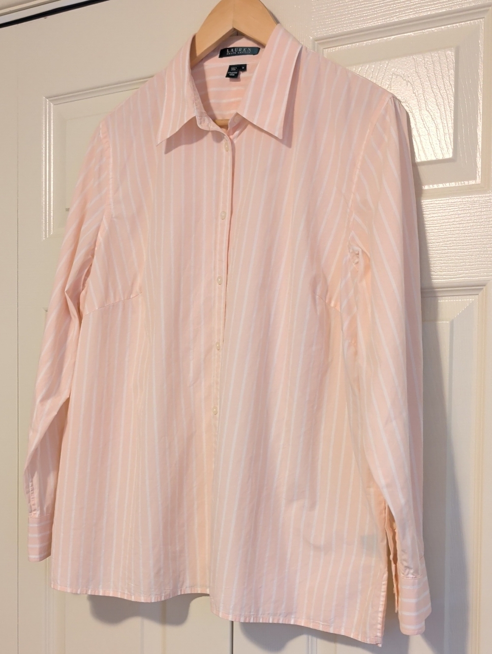 Lauren Ralph Lauren Pink And White Striped Button-Down Shirt Cotton Preppy Plus